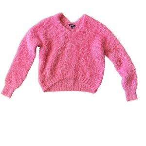 Freshman Pink Fuzzy V-Neck Sweater
